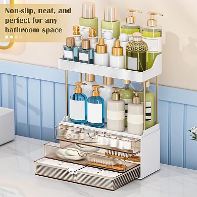 3-Drawer 2-Tier Bathroom Countertop Organizer Vanity Storage