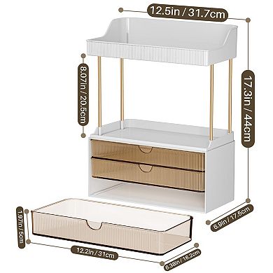 3-Drawer 2-Tier Bathroom Countertop Organizer Vanity Storage