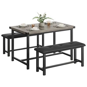Rectangular Dining Table Set for 4, Kitchen Table Set with 2 Upholstered Benches, for Small Space