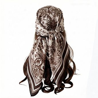 Women's Large Botanical Square Scarf 35 Inch Lightweight Fashion Neck Hair Shawl Wrap