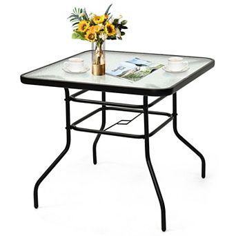 32” Square Patio Table with Tempered Glass Top & Steel Frame