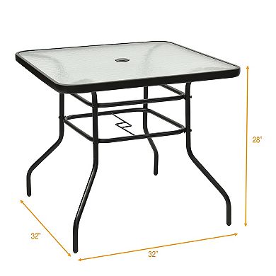 32” Square Patio Table with Tempered Glass Top & Steel Frame