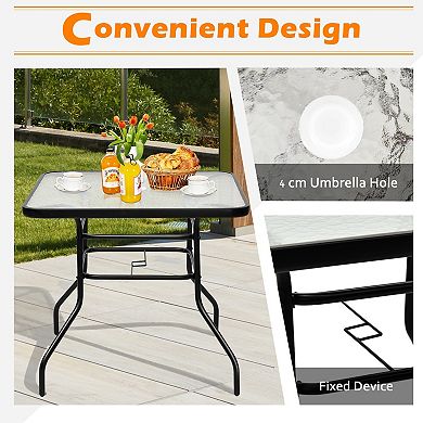 32” Square Patio Table with Tempered Glass Top & Steel Frame