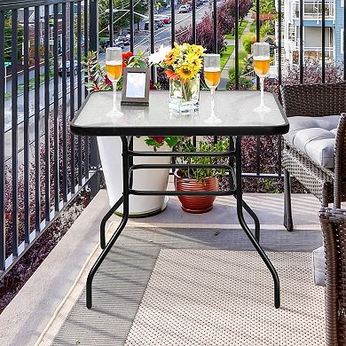 32” Square Patio Table with Tempered Glass Top & Steel Frame