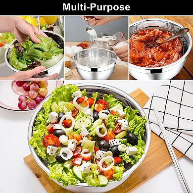 6pcs Mixing Bowls With Lids Stainless Steel Nesting Airtight Stackable 4.5/3/1.5 Qt