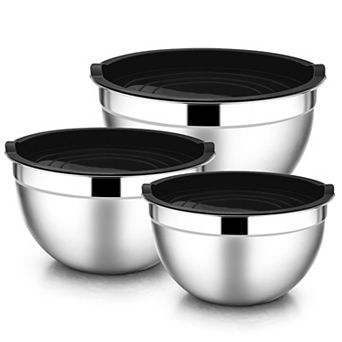 6 pc Mixing Bowls With Lids Stainless Steel Nesting Airtight Stackable 4.5/3/1.5 Qt
