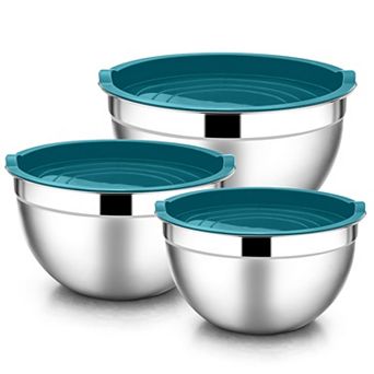 6 pc Mixing Bowls With Lids Stainless Steel Nesting Airtight Stackable 4.5/3/1.5 Qt