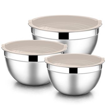 6 pc Mixing Bowls With Lids Stainless Steel Nesting Airtight Stackable 4.5/3/1.5 Qt