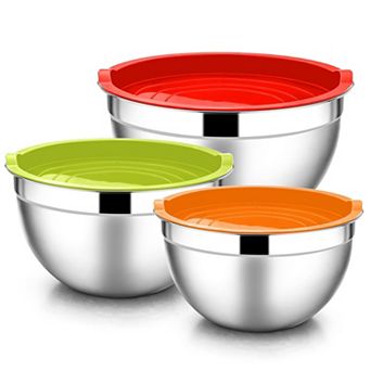 6 pc Mixing Bowls With Lids Stainless Steel Nesting Airtight Stackable 4.5/3/1.5 Qt