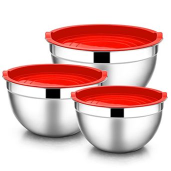 6 pc Mixing Bowls With Lids Stainless Steel Nesting Airtight Stackable 4.5/3/1.5 Qt
