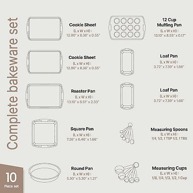 10-Piece Nonstick Carbon Steel Bakeware Stackable, Oven & Dishwasher Safe