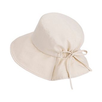 Women's Wide Brim Sun Hat with Back Bow Adjustable Cotton Bucket Hat Summer Beach Sun Hat