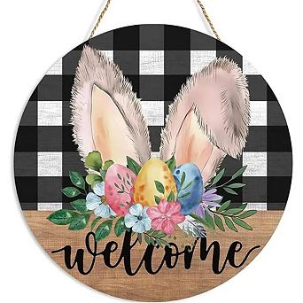 Easter Bunny Wooden Door Sign Floral Wreath Hanging Decor Durable Reusable