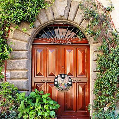 Easter Bunny Wooden Door Sign Floral Wreath Hanging Decor Durable Reusable