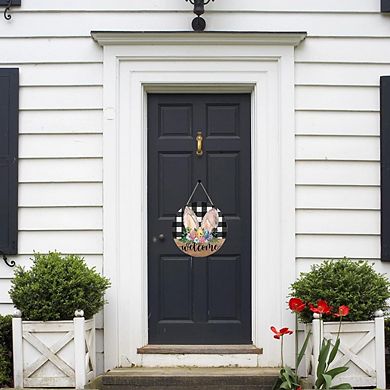 Easter Bunny Wooden Door Sign Floral Wreath Hanging Decor Durable Reusable