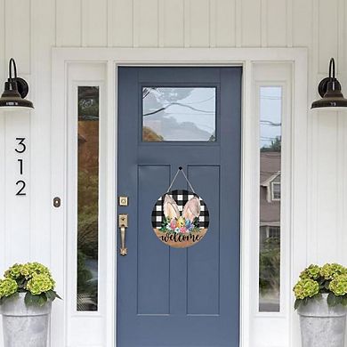 Easter Bunny Wooden Door Sign Floral Wreath Hanging Decor Durable Reusable