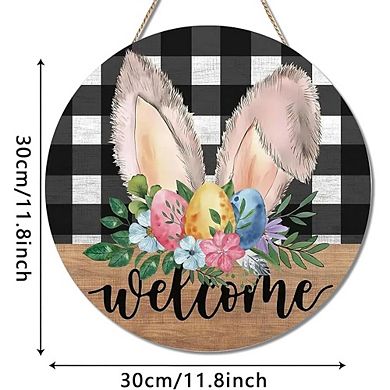 Easter Bunny Wooden Door Sign Floral Wreath Hanging Decor Durable Reusable