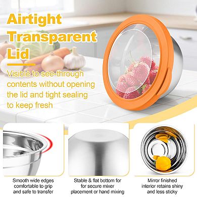 3 pcs Stainless Steel Nesting Mixing Bowls With Airtight Lids 4.5/3/1.5 Qt