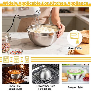 3 pcs Stainless Steel Nesting Mixing Bowls With Airtight Lids 4.5/3/1.5 Qt