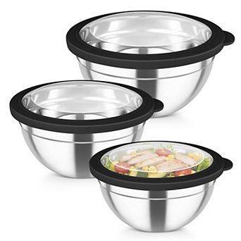 3 pc Stainless Steel Nesting Mixing Bowls With Airtight Lids 4.5/3/1.5 Qt