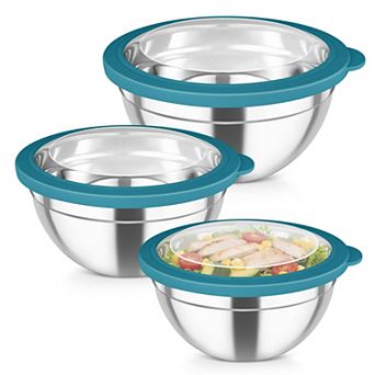 3 pc Stainless Steel Nesting Mixing Bowls With Airtight Lids 4.5/3/1.5 Qt