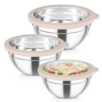 3 pc Stainless Steel Nesting Mixing Bowls With Airtight Lids 4.5/3/1.5 Qt