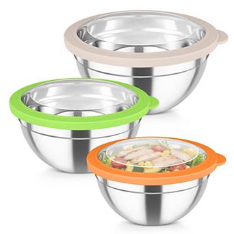 3 pc Stainless Steel Nesting Mixing Bowls With Airtight Lids 4.5/3/1.5 Qt