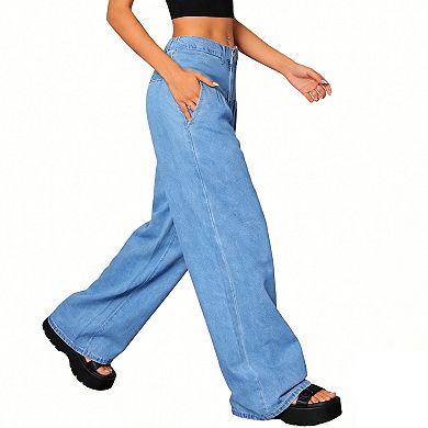 Women's Oversized Wide Leg Jeans with Pleated Front - High Waisted Baggy Denim Pants