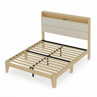 Boucle Bed Frame with LED Lights & Charging Station