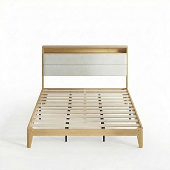 Boucle Bed Frame with LED Lights & Charging Station