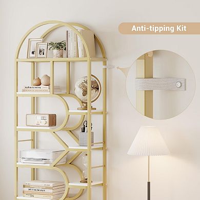 6 Tier Arched Metal Frame Bookshelf, Open Storage Organizer, Display Bookcase for Home, Office