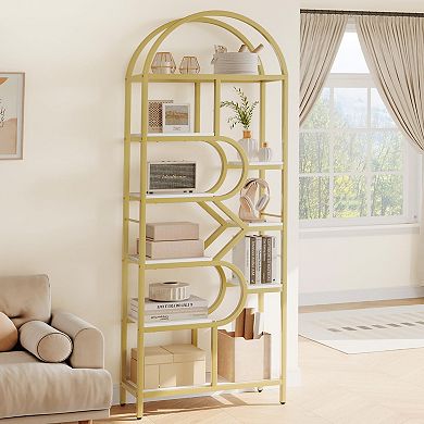 6 Tier Arched Metal Frame Bookshelf, Open Storage Organizer, Display Bookcase for Home, Office