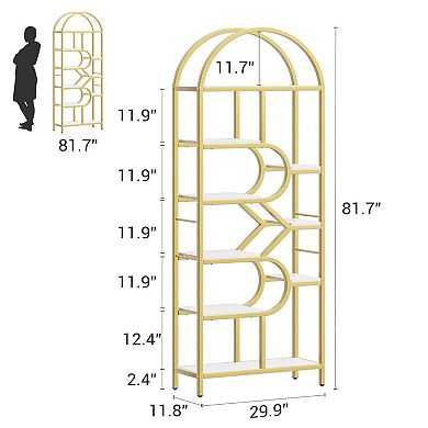 6 Tier Arched Metal Frame Bookshelf, Open Storage Organizer, Display Bookcase for Home, Office
