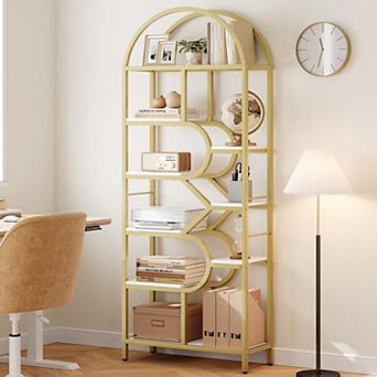 6 tier Arched Metal Frame Bookshelf, Open Storage Organizer, Display Bookcase for Home, Office