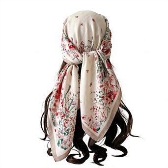 Women's 35 Inch Large Floral Square Scarf Lightweight Fashion Shawl Wrap Neck Hair Scarf
