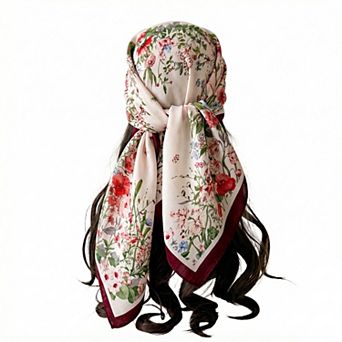 Women's 35 Inch Large Floral Square Scarf Lightweight Fashion Shawl Wrap Neck Hair Scarf