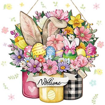 Happy Easter Wooden Door Sign Bunny & Egg Hanging Decor Durable Reusable