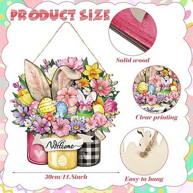 Happy Easter Wooden Door Sign Bunny & Egg Hanging Decor Durable Reusable