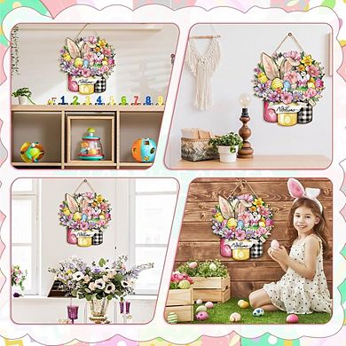 Happy Easter Wooden Door Sign Bunny & Egg Hanging Decor Durable Reusable