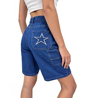 Women's Denim Shorts High Rise Star Embroidered Back Pocket Relaxed Fit Shorts