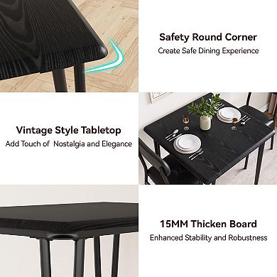 Dining Table Set for 2, Kitchen Table with Upholstered Chairs for Apartment and Small Spaces