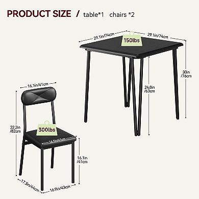 Dining Table Set for 2, Kitchen Table with Upholstered Chairs for Apartment and Small Spaces