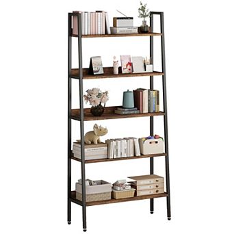5 tier Bookshelf, Storage Organizer with Open Shelves, Wood Bookcase with Metal Frame