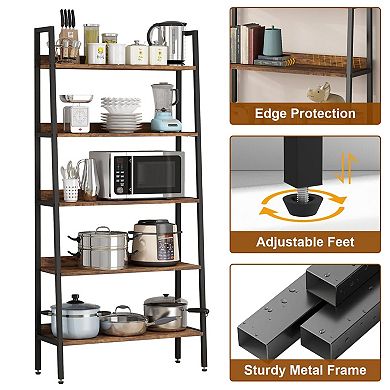5 Tier Bookshelf, Storage Organizer with Open Shelves, Wood Bookcase with Metal Frame