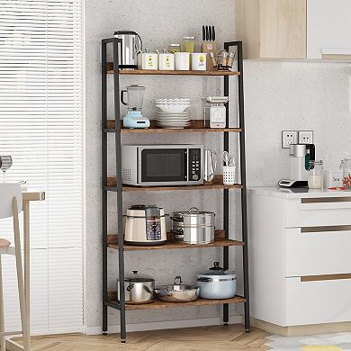 5 Tier Bookshelf, Storage Organizer with Open Shelves, Wood Bookcase with Metal Frame