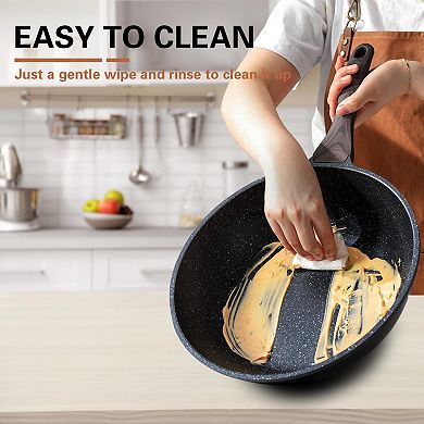 12” Nonstick Wok With Lid Granite Stone Coating Induction Compatible Pfoa Free