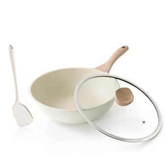 12” Nonstick Wok With Lid Granite Stone Coating Induction Compatible Pfoa Free