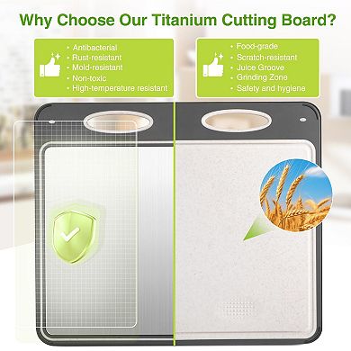 2pc Titanium Chopping Board for Meat Fish Fruits Vegetables Dishwasher Safe