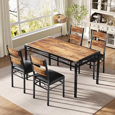 Dining Table Set for 4, Wood Table Chairs Set with Corner Protector for Small Space, Apartment