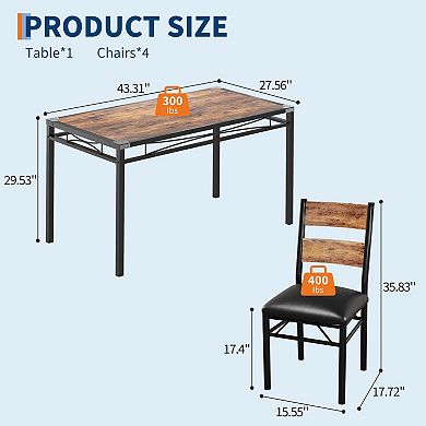 Dining Table Set for 4, Wood Table Chairs Set with Corner Protector for Small Space, Apartment